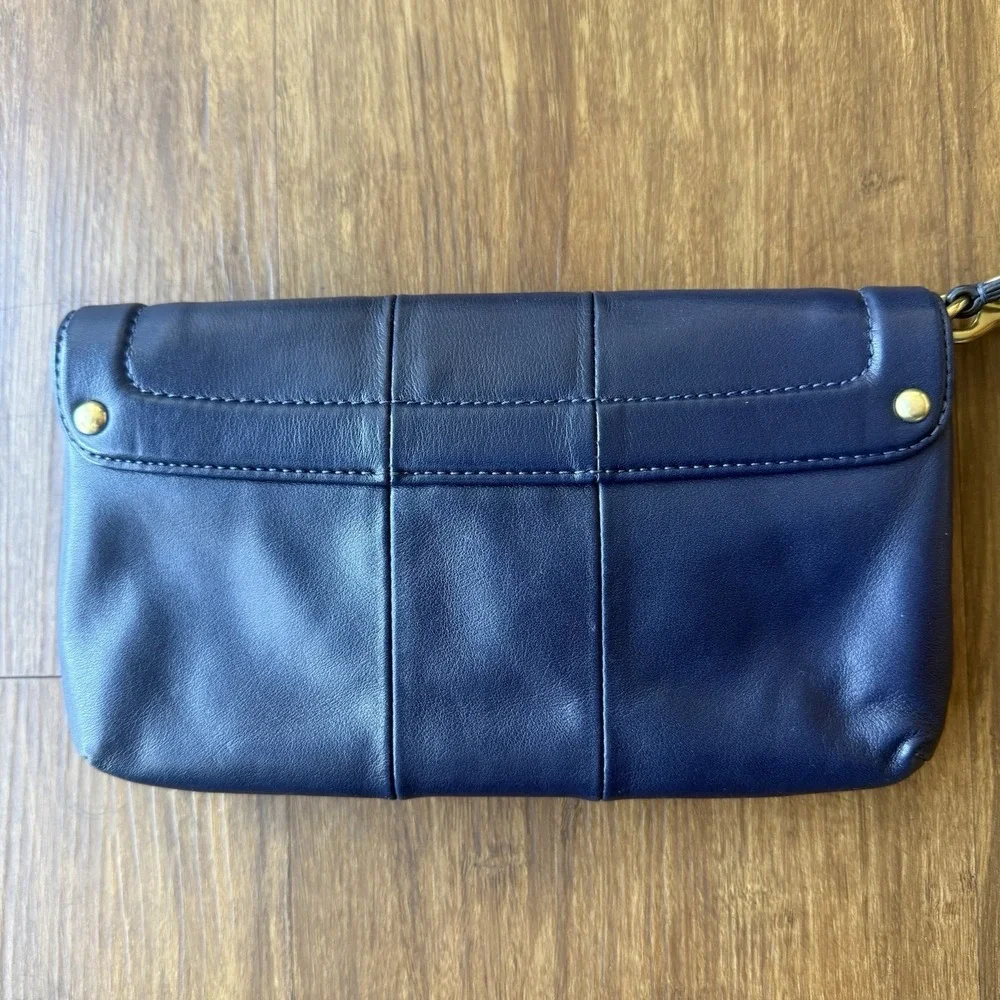 Vtg Coach Kristin Large Wristlet Leather Demi Purse Marine Blue Clutch Bag Y2K